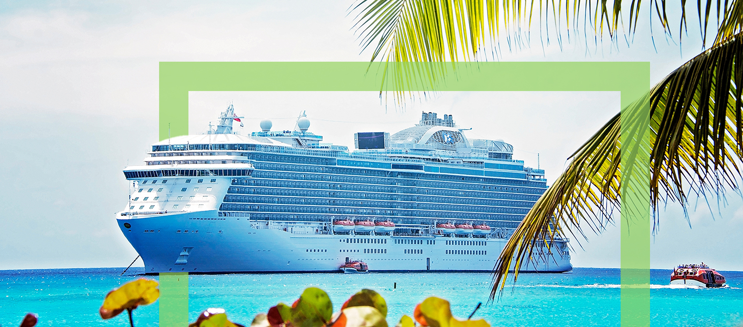 A cruise ship in a tropical location