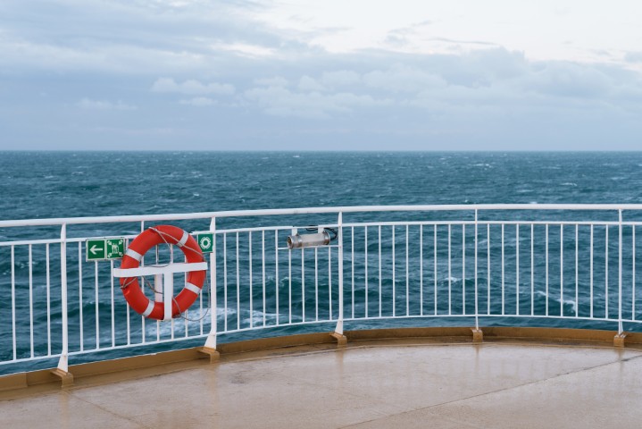 A lifebuoy on the deck of a ship