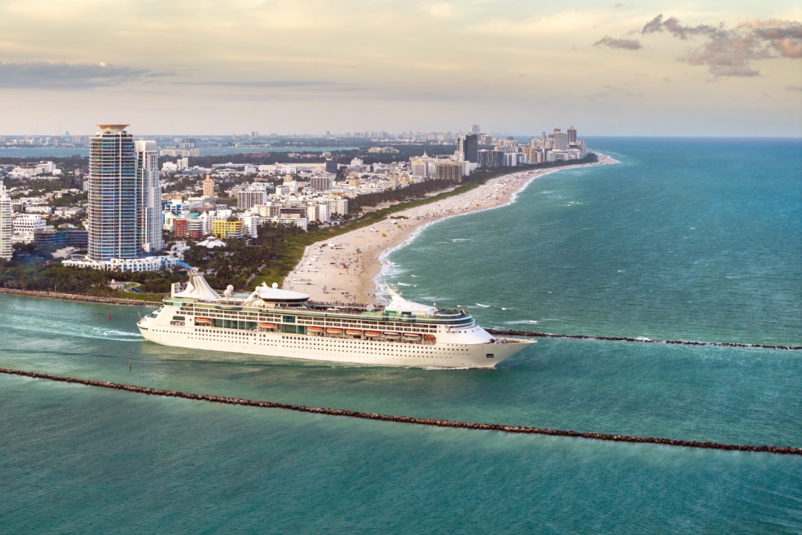 A cruise ship departing from Miami, Florida